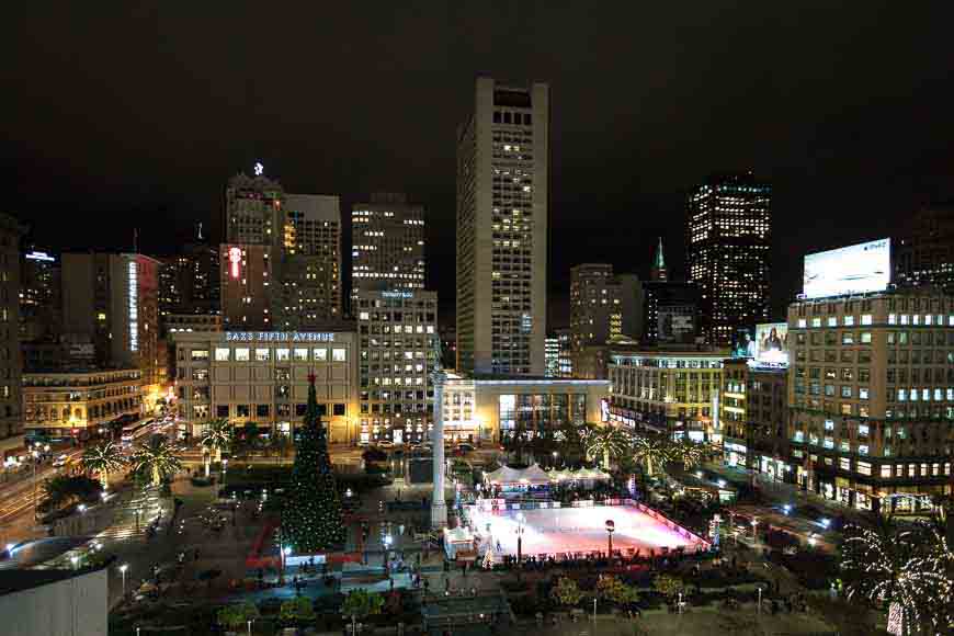 Nightime in Union Square at Christmas Holidays