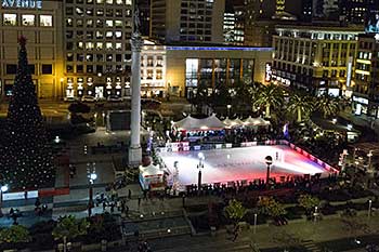 Union Square Ice Skating Rink from up above at night
