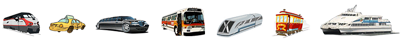 transportation images for train, bart, cable car, limousine, ferry, bart and taxis